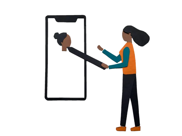 Free Girl using design editor in mobile  Illustration
