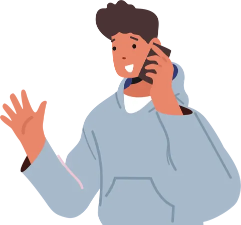 Boy calling on mobile phone  Illustration