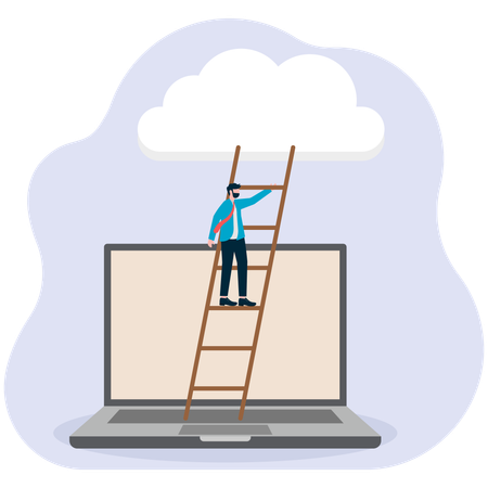 Businessman climbing stairs to achieve success  Illustration