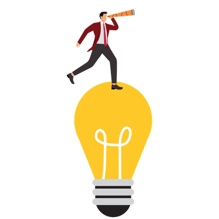Businessman with lightbulb holding telescope  Illustration