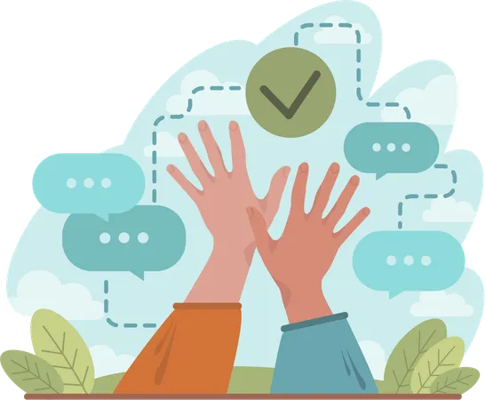 Hands raised and business chat Illustration