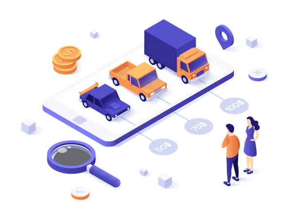 Mobile application for car rental or leasing service  Illustration