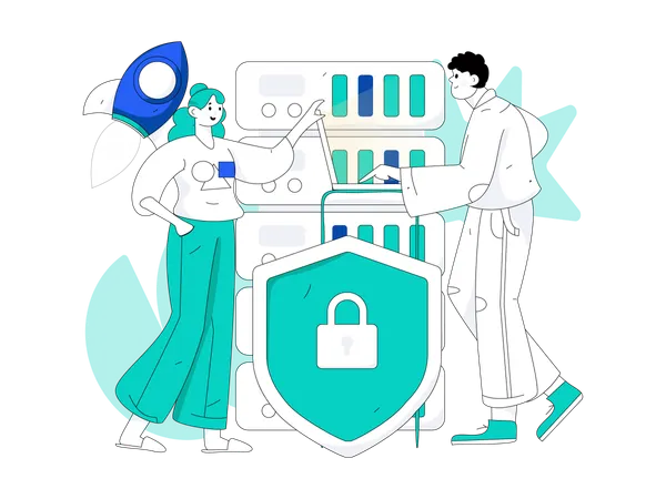 Team analyzing data security  Illustration