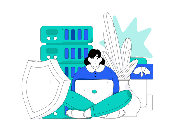 Woman working on server security  Illustration